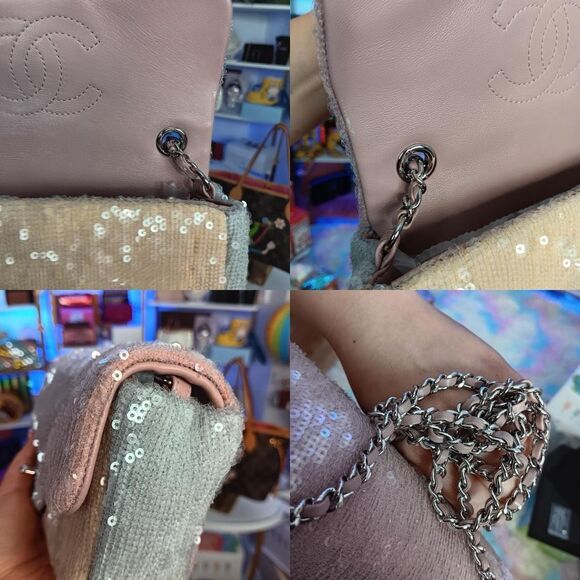 Chanel Waterfall Pastel Pink Multi Color Squin Flap Shoulder Crossbody Bag Full - Picture 16 of 16